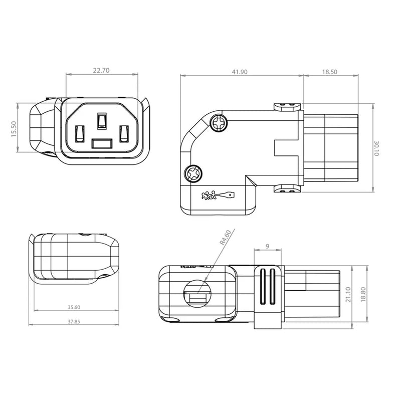 IEC Lock C13 Connector Right Angle